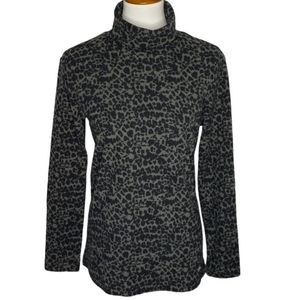 Columbia Top Black Gray Fleece Turtleneck Leopard Print Size XL